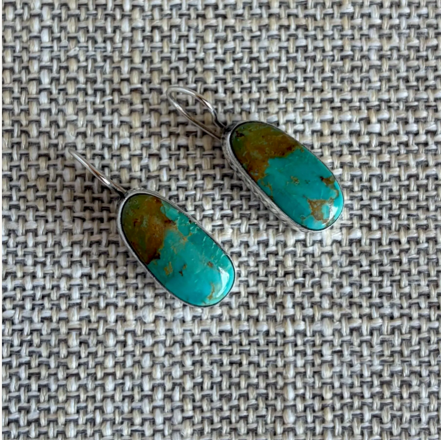 Blue Green Turquoise and Sterling Silver Drop Earrings