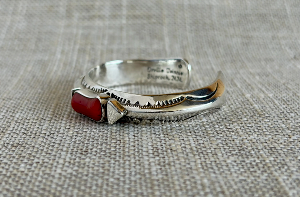 Orville Tsinnie Red Coral and Sterling Silver Cuff Bracelet