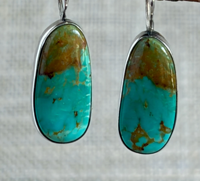 Blue Green Turquoise and Sterling Silver Drop Earrings