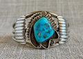 Vintage Natural Turquoise and Sterling Silver Cuff Bracelet Stamped E NUE