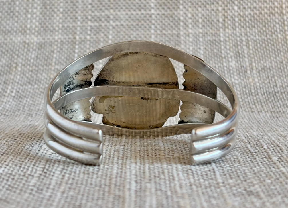 Vintage Natural Turquoise and Sterling Silver Cuff Bracelet Stamped E NUE
