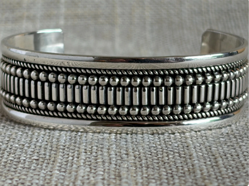 Modern Sterling Silver Cuff Bracelet by Navajo Artist Ron Yazzie