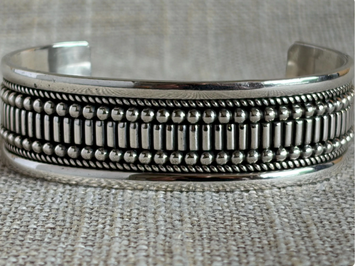 Modern Sterling Silver Cuff Bracelet by Navajo Artist Ron Yazzie