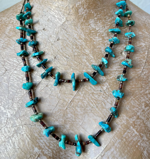 Double Strand Turquoise Nugget and Shell Bead Necklace