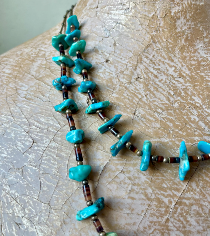 Double Strand Turquoise Nugget and Shell Bead Necklace