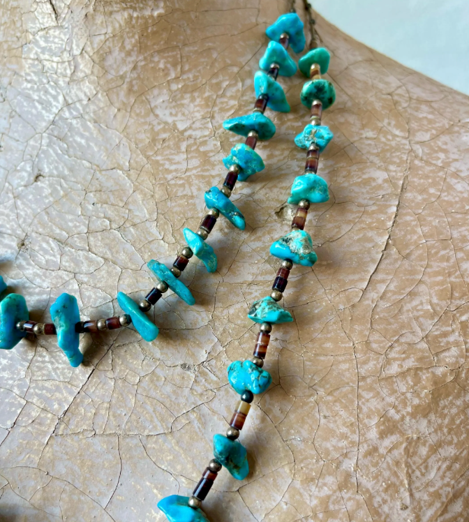 Double Strand Turquoise Nugget and Shell Bead Necklace