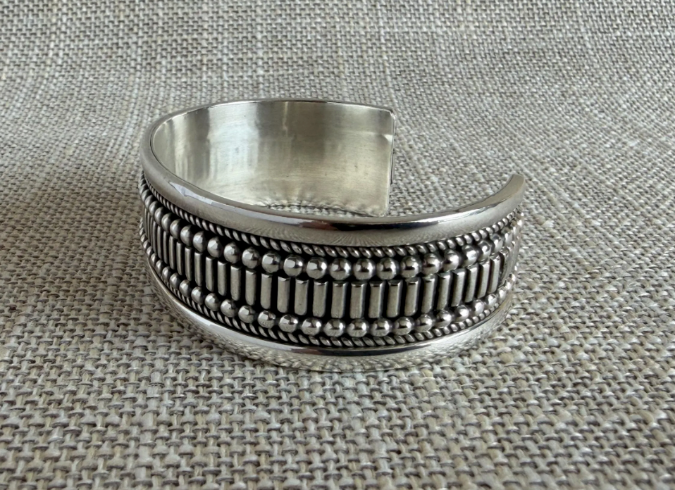Modern Sterling Silver Cuff Bracelet by Navajo Artist Ron Yazzie