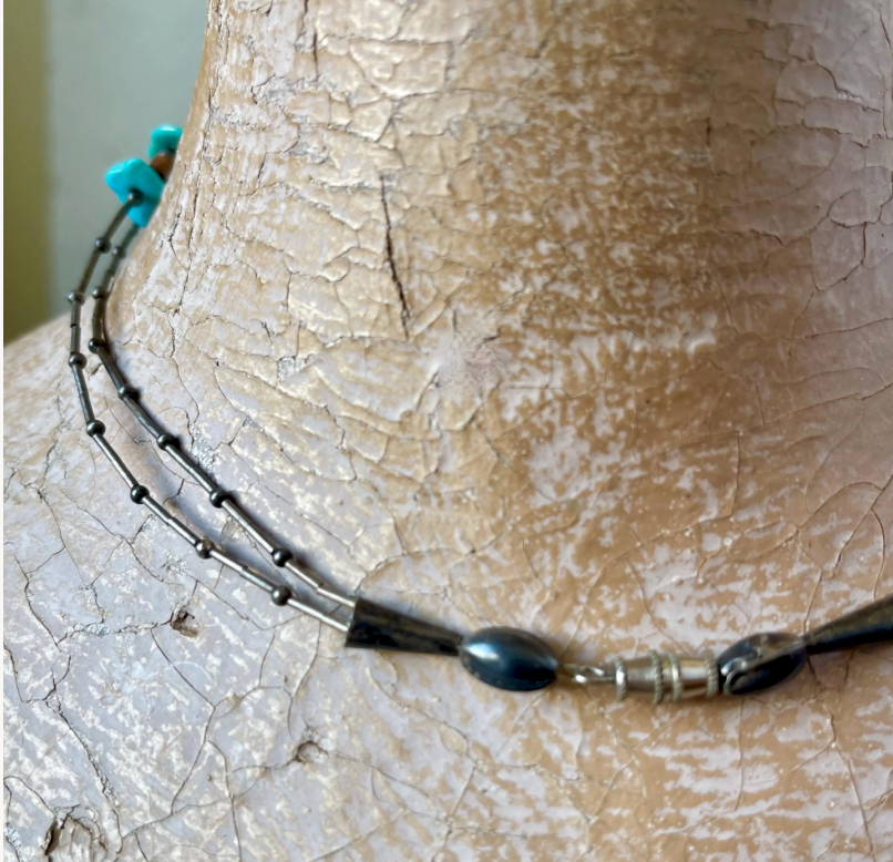 Double Strand Turquoise Nugget and Shell Bead Necklace