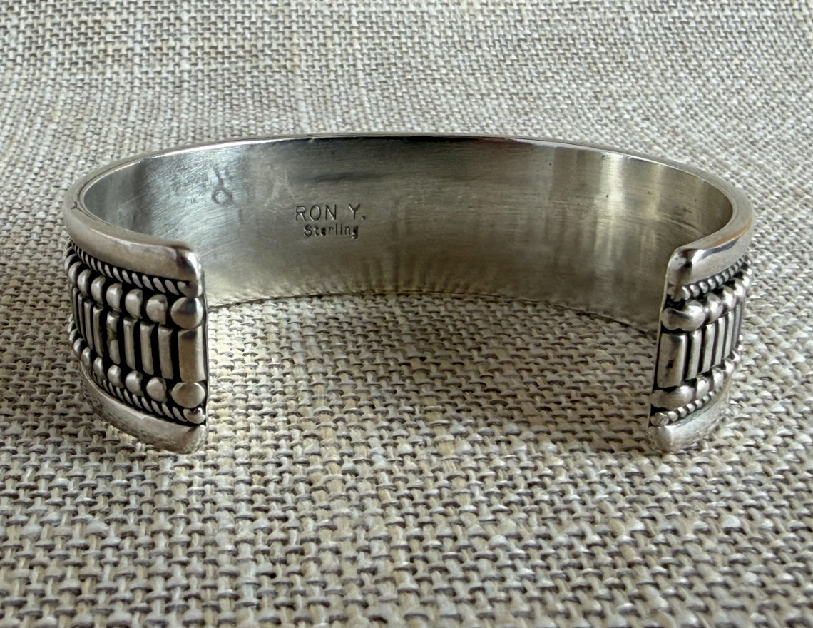 Modern Sterling Silver Cuff Bracelet by Navajo Artist Ron Yazzie