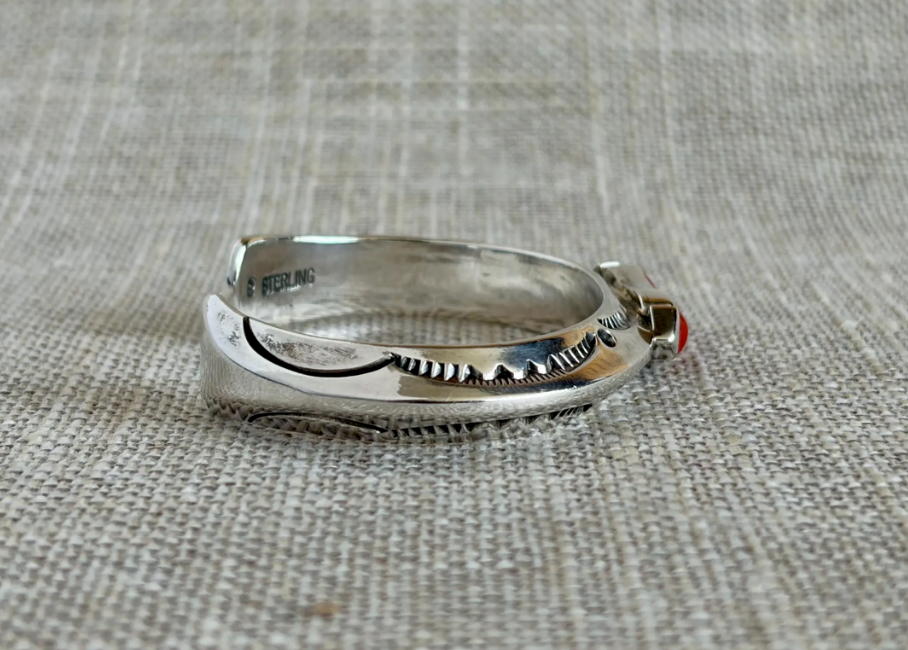 Orville Tsinnie Red Coral and Sterling Silver Cuff Bracelet
