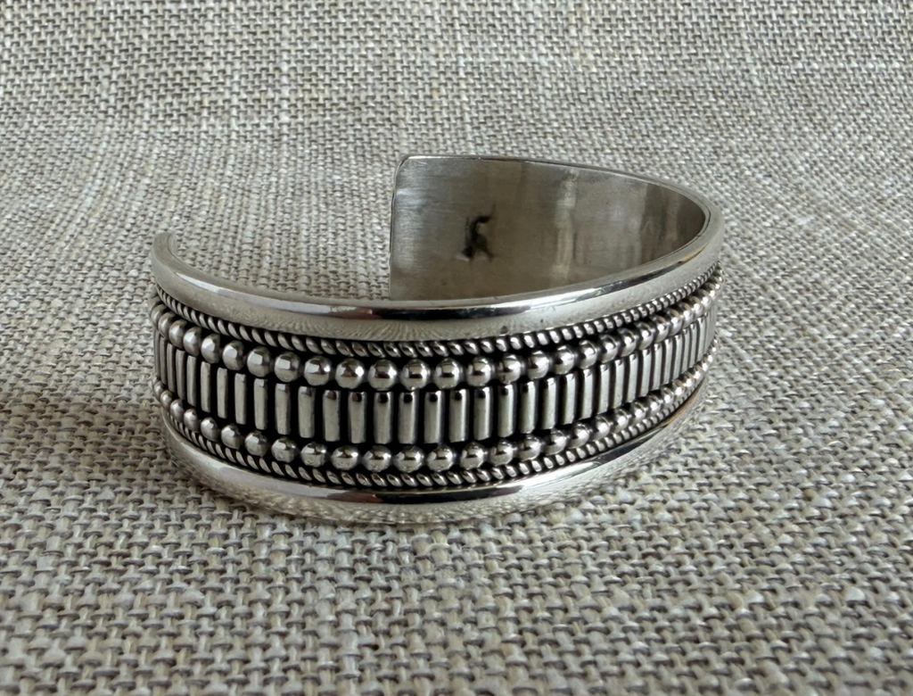Modern Sterling Silver Cuff Bracelet by Navajo Artist Ron Yazzie