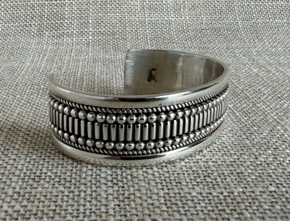 Modern Sterling Silver Cuff Bracelet by Navajo Artist Ron Yazzie