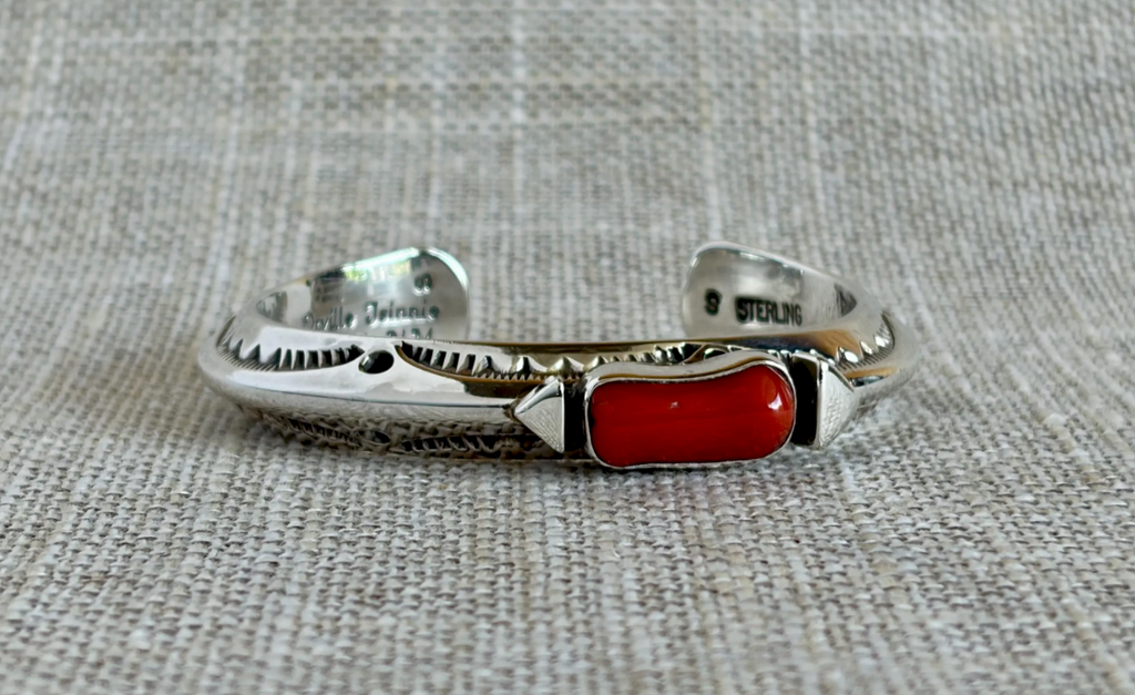 Orville Tsinnie Red Coral and Sterling Silver Cuff Bracelet