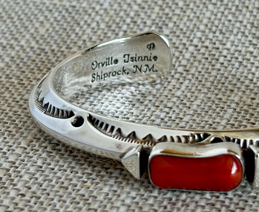 Orville Tsinnie Red Coral and Sterling Silver Cuff Bracelet