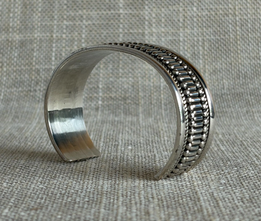 Modern Sterling Silver Cuff Bracelet by Navajo Artist Ron Yazzie