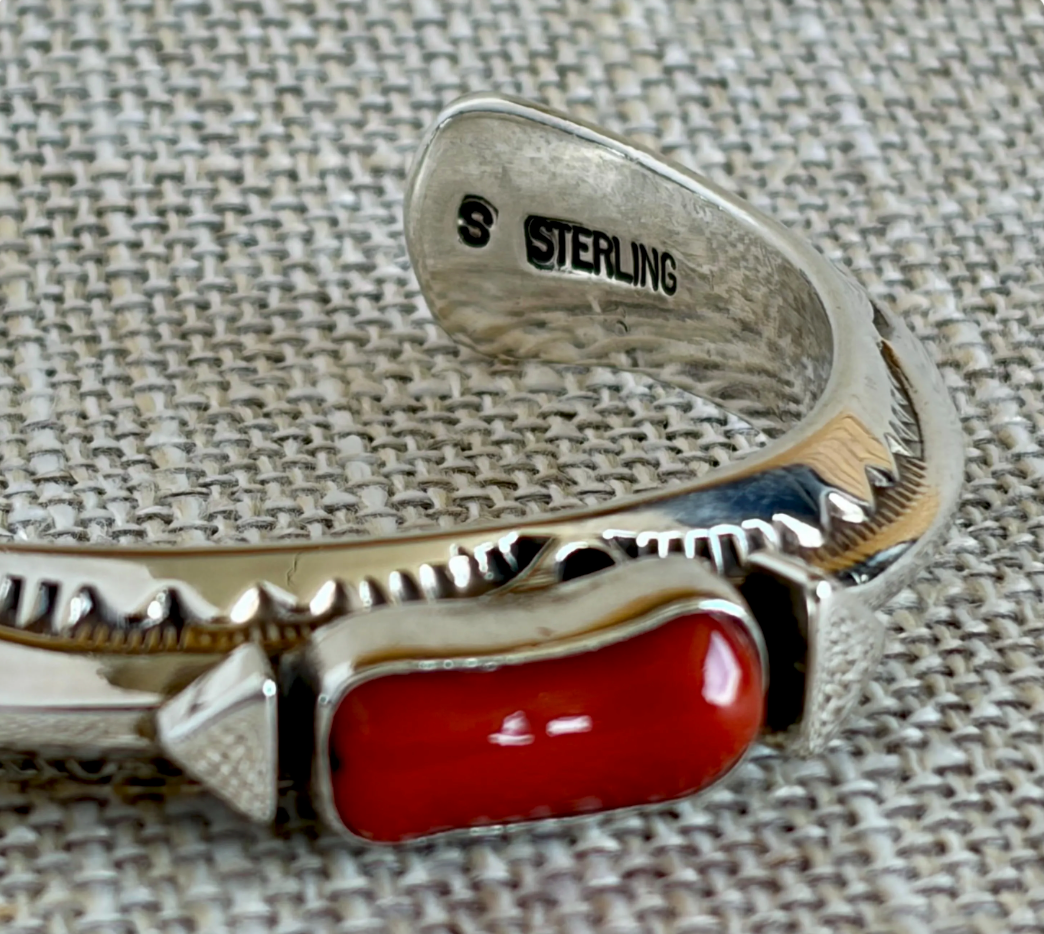 Orville Tsinnie Red Coral and Sterling Silver Cuff Bracelet
