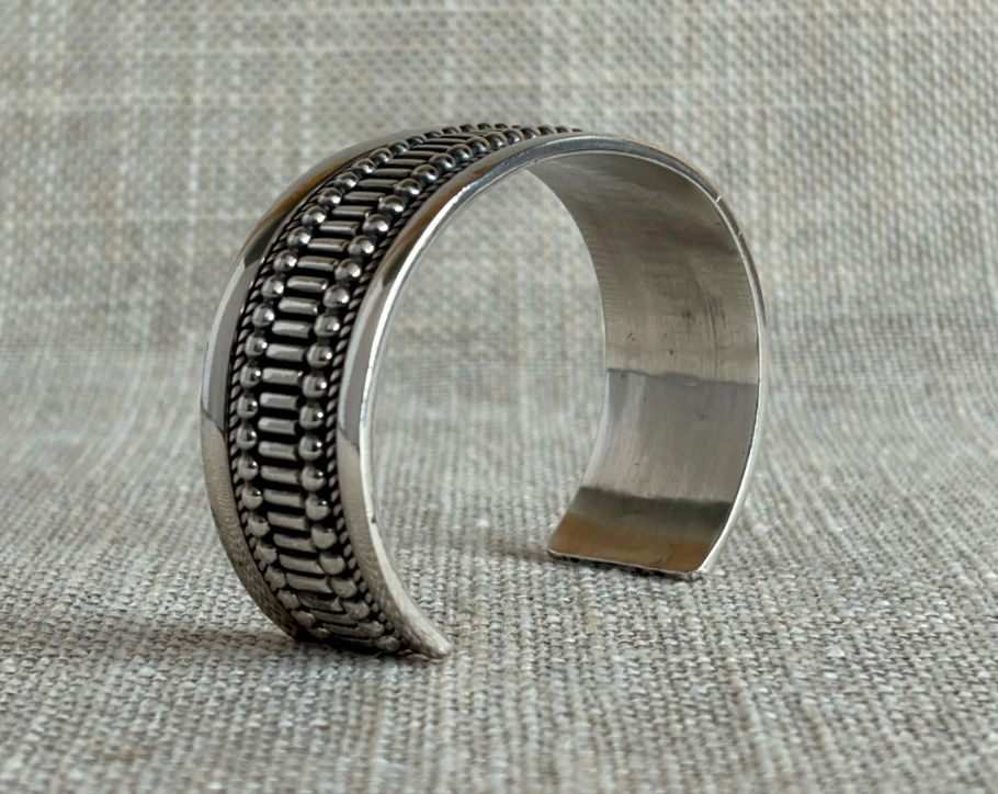 Modern Sterling Silver Cuff Bracelet by Navajo Artist Ron Yazzie